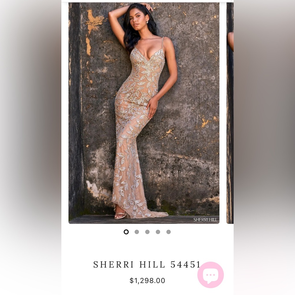 Sherri Hill Brown and Cream Maxi Gown Sleeveless Plunge - Picture 2 of 7